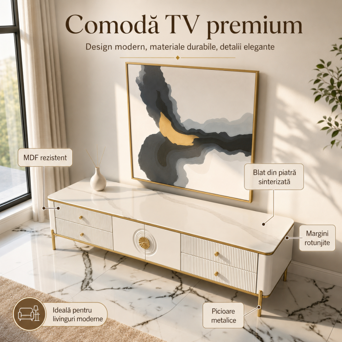 COMODA TV VEGAS MDF ALB LUCIOS 200x39x46 cm [5]