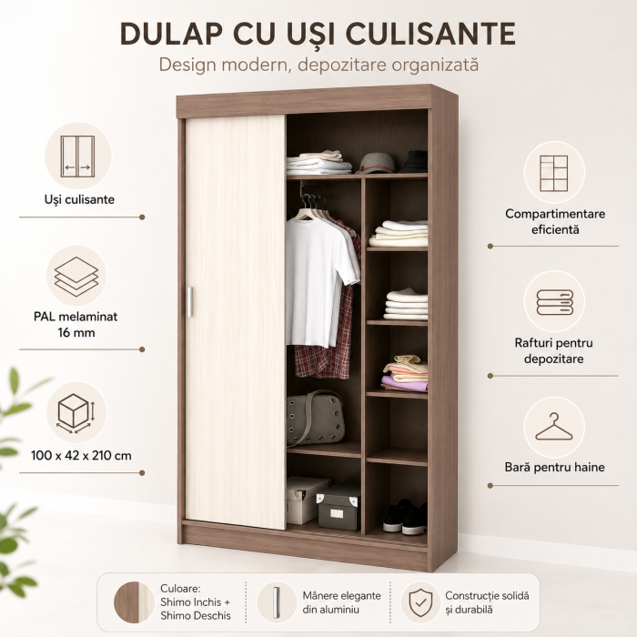 Dulap Galio Usi Culisante 100X42X210 cm [4]