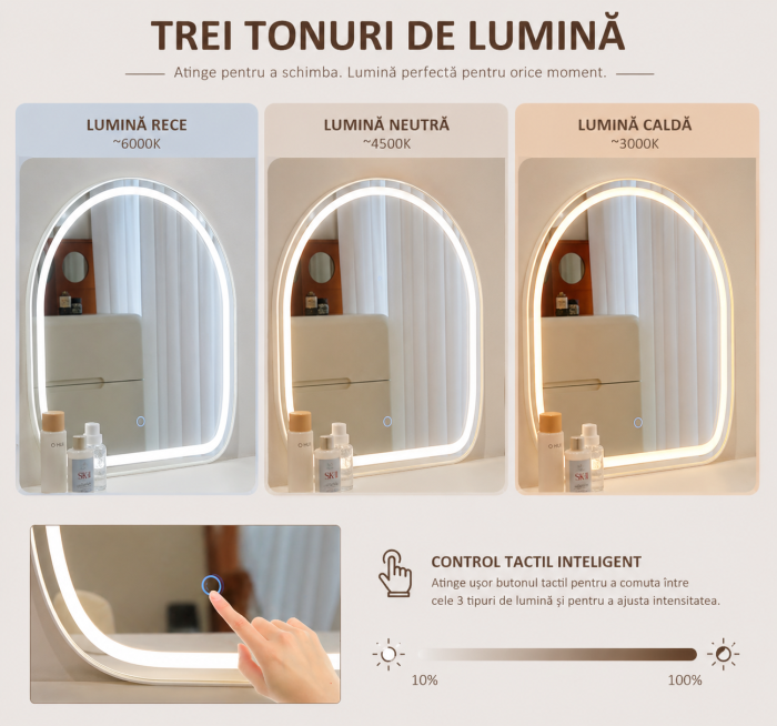 Masă de machiaj Mira cu oglindă LED și sertare iluminate 140x40x136 cm [11]