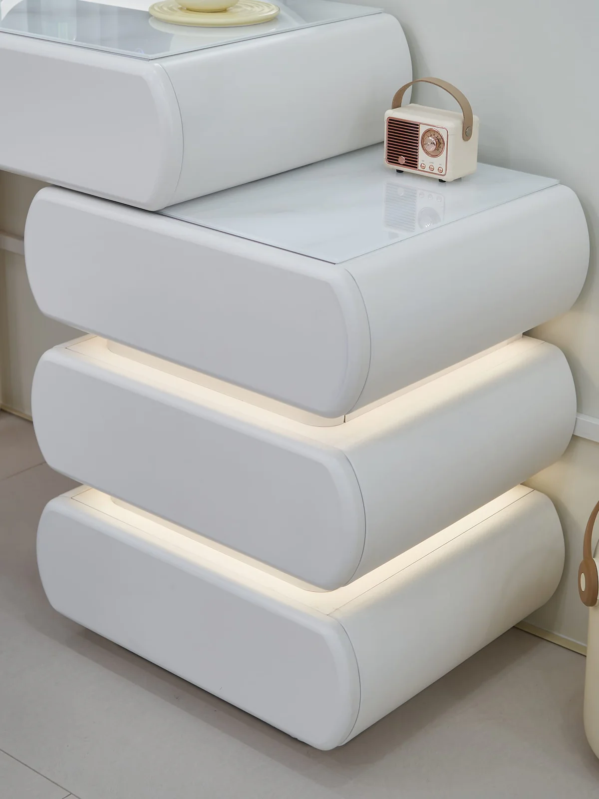 Masă de machiaj Round MDF cu oglindă LED și sertare iluminate 140x40x136 cm [3]