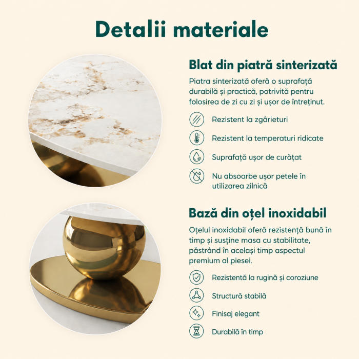 Masuta Cafea Aris 140x70x42cm Gold [4]