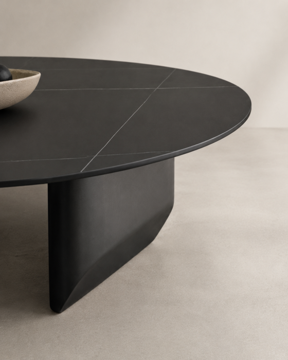 MASUTA CAFEA ROTUNDA AMBER MARMURA BLAT NEGRU 90x90x35cm [2]