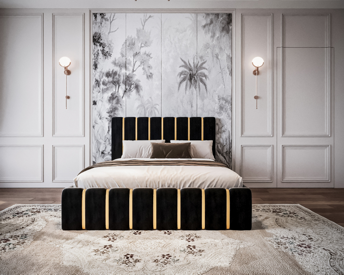 Pat Tapitat Rabatabil Lux Negru 140x200cm [4]