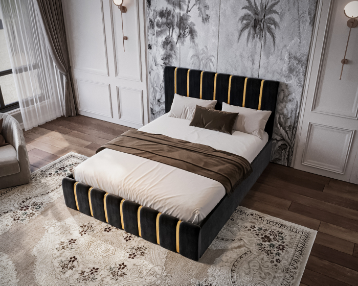 Pat Tapitat Rabatabil Lux Negru 140x200cm [1]