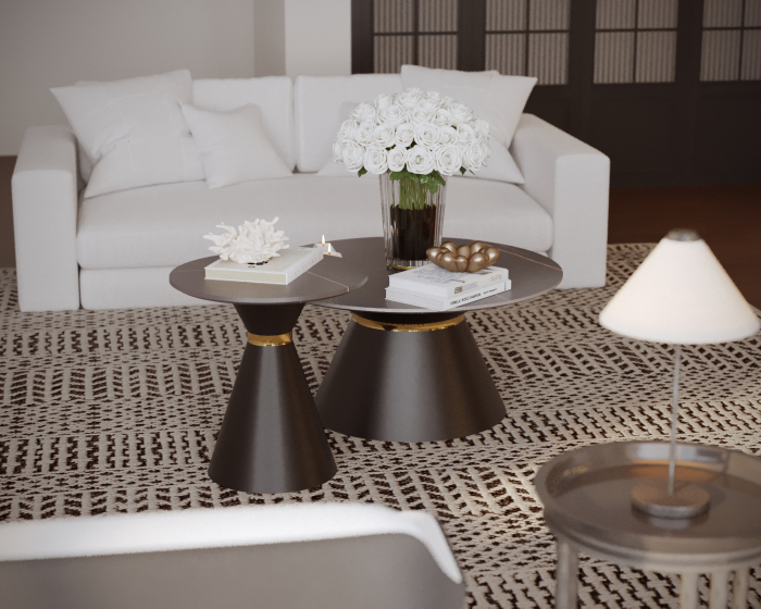 Set 2 masute cafea DAKOTA, negru cu efect de marmura/auriu, ceramica/otel [1]