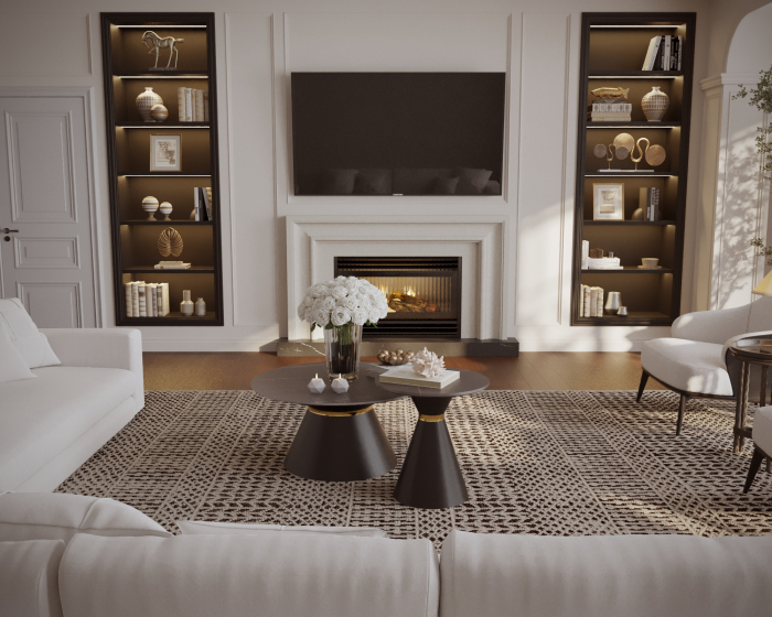 Set 2 masute cafea DAKOTA, negru cu efect de marmura/auriu, ceramica/otel [3]