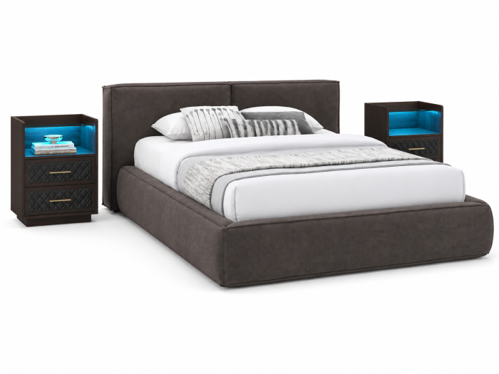 Set dormitor AZZURO – Pat tapițat rabatabil + 2 noptiere cu LED RGB [2]