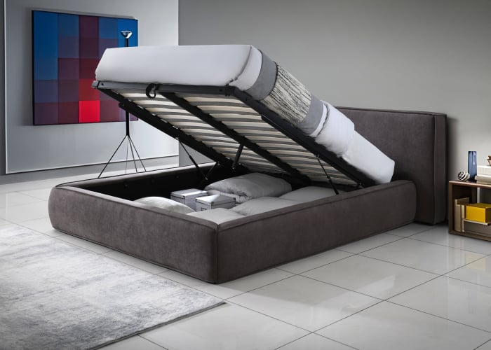 Set dormitor AZZURO – Pat tapițat rabatabil + 2 noptiere cu LED RGB [3]