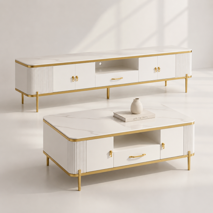 Set Living Richmond – Comodă TV 200cm și Măsuță de Cafea MDF cu blat din piatră sinterizat [3]