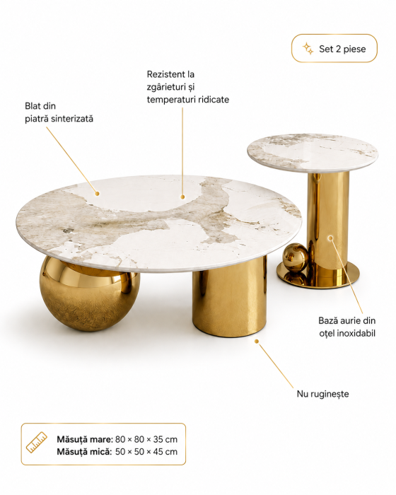Set Masute Cafea GOLD 80x80x35 [5]