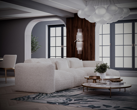 Colțar de Lux Treasure din stofă bouclé crem 297x94x42 cm [4]