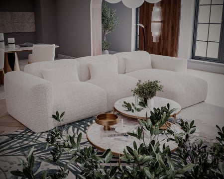 Colțar de Lux Treasure din stofă bouclé crem 297x94x42 cm [1]