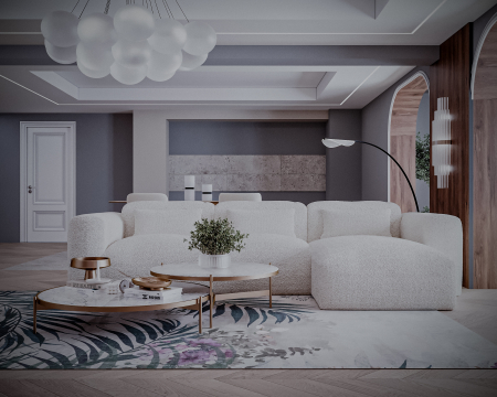 Colțar de Lux Treasure din stofă bouclé crem 297x94x42 cm [2]