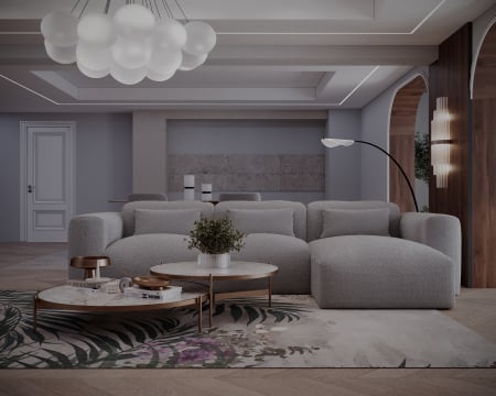 Colțar de Lux Treasure din stofă bouclé gri 297x94x42 cm [6]