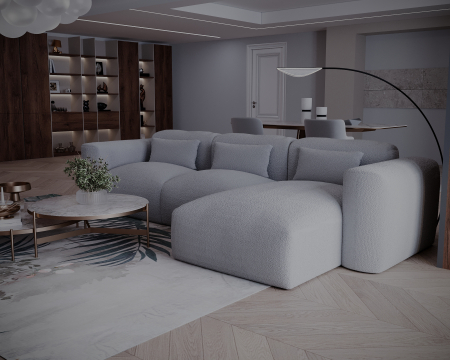 Colțar de Lux Treasure din stofă bouclé gri 297x94x42 cm [4]