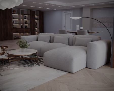 Colțar de Lux Treasure din stofă bouclé gri 297x94x42 cm [3]