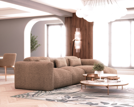 Colțar de Lux Treasure din stofă bouclé maro 297x94x42 cm [4]