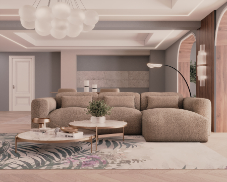 Colțar de Lux Treasure din stofă bouclé maro 297x94x42 cm [2]