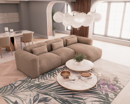 Colțar de Lux Treasure din stofă bouclé maro 297x94x42 cm [3]