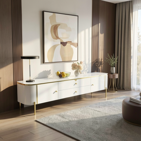 Comode TV - COMODA TV BENCH MDF ALB LUCIOS 200x39x46 cm