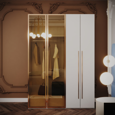 Dressing - Dulap alb+auriu Montreal 160x55x200