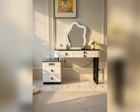 Mese de machiaj - Masă de machiaj Glow MDF cu oglindă LED Incarcare Wireless 140x40x136 cm