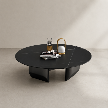 Masute cafea - MASUTA CAFEA ROTUNDA AMBER MARMURA BLAT NEGRU 90x90x35cm