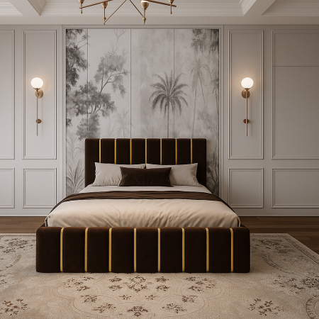 Pat Tapițat 160x200 cm – Velvet Maro cu Accente Aurii [1]