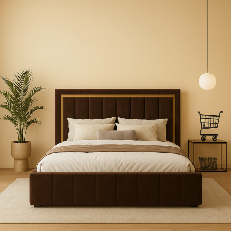 Paturi tapitate - Pat Tapitat Frame Gold 140x200 Velvet Maro
