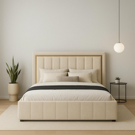 Paturi tapitate - Pat Tapitat Frame Gold 160x200 Velvet Crem