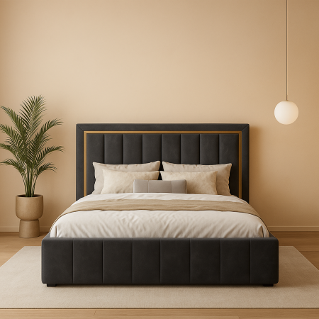 Paturi tapitate - Pat Tapitat Frame Gold 160x200 Velvet Gri