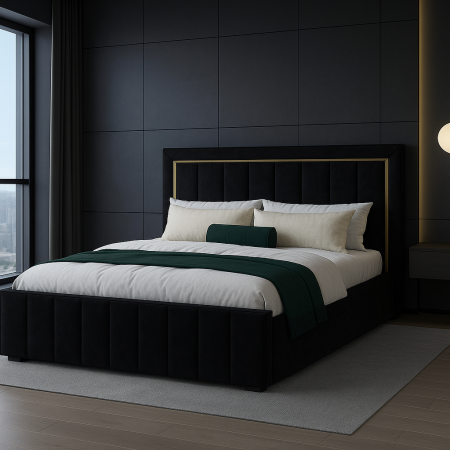 Paturi tapitate - Pat Tapitat Frame Gold 160x200cm NEGRU