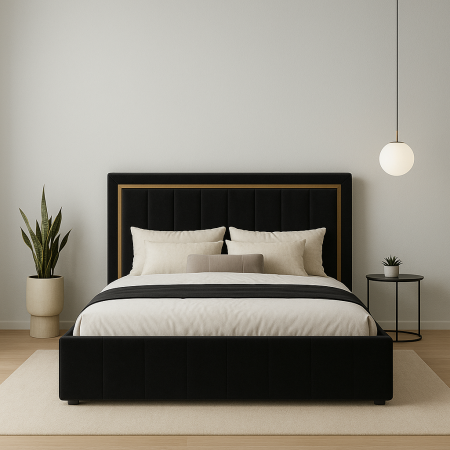 Paturi tapitate - Pat Tapitat Frame Gold 160x200cm Velvet Negru