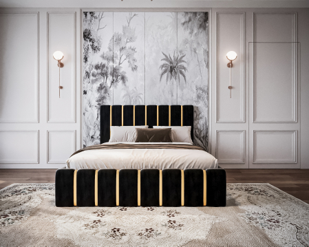 Pat Tapitat Rabatabil Lux Negru 140x200cm [3]