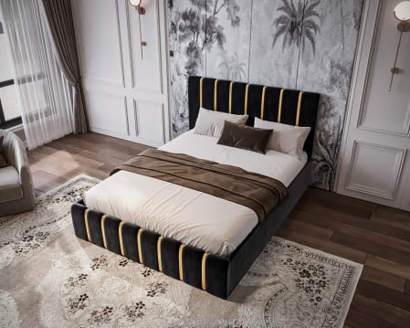 Paturi tapitate - Pat Tapitat Rabatabil Lux Negru 140x200cm