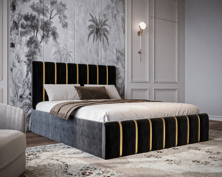 Pat Tapitat Rabatabil Lux Negru 160x200cm [2]