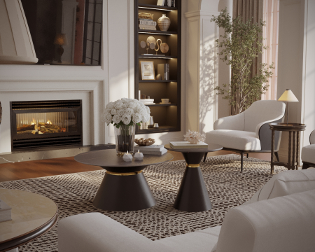 Set 2 masute cafea DAKOTA, negru cu efect de marmura/auriu, ceramica/otel [1]