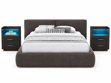 Seturi mobilier - Set dormitor AZZURO – Pat tapițat rabatabil + 2 noptiere cu LED RGB