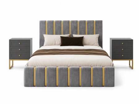 Seturi mobilier - Set dormitor BRISTOL – Pat tapițat 160x200 cm + 2 noptiere