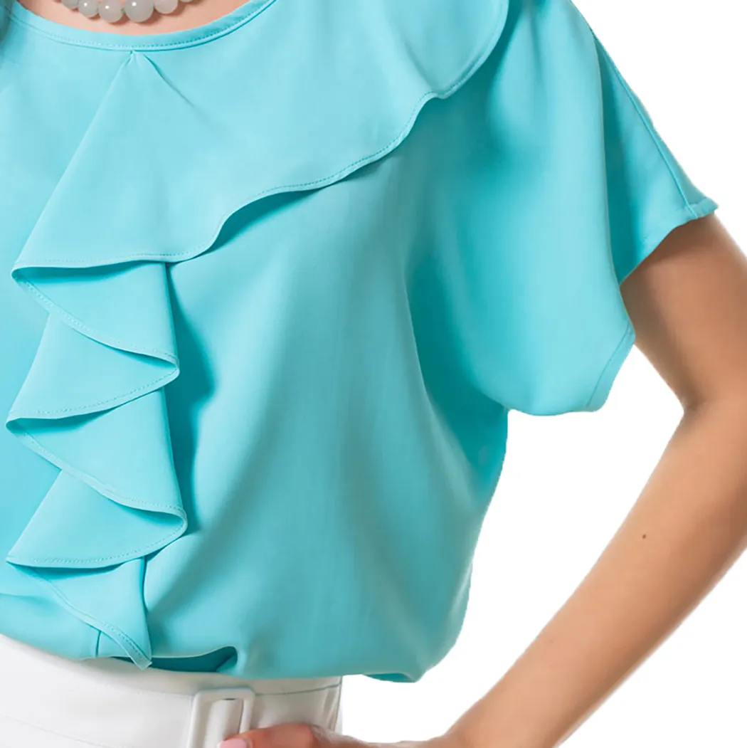 Bluza aqua cu volane decorative [3]