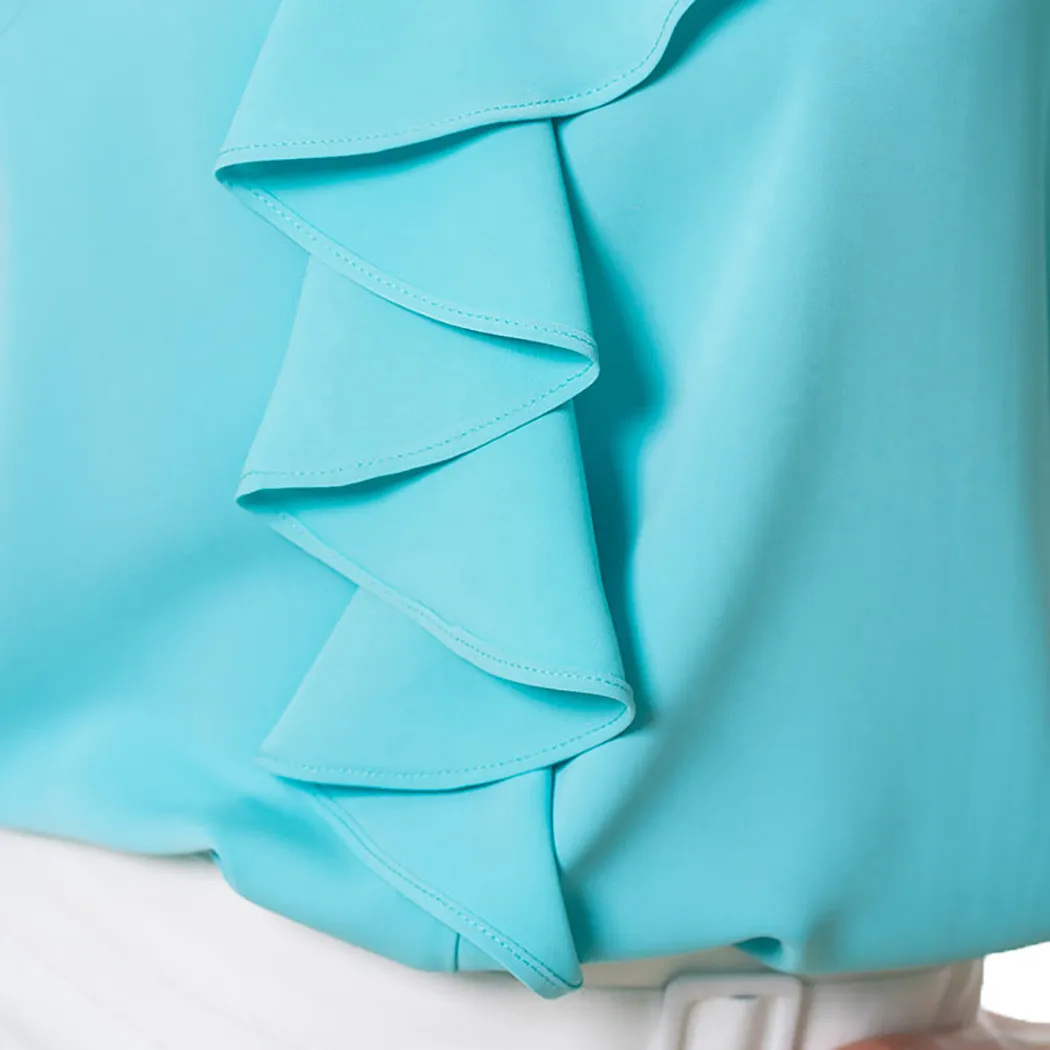 Bluza aqua cu volane decorative [2]