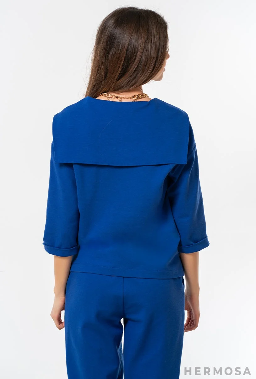 Bluza dama albastru regal din tricot de bumbac [5]