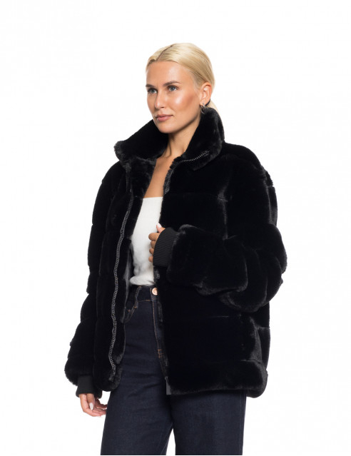 Jacheta scurta din blana ecologica neagra [3]