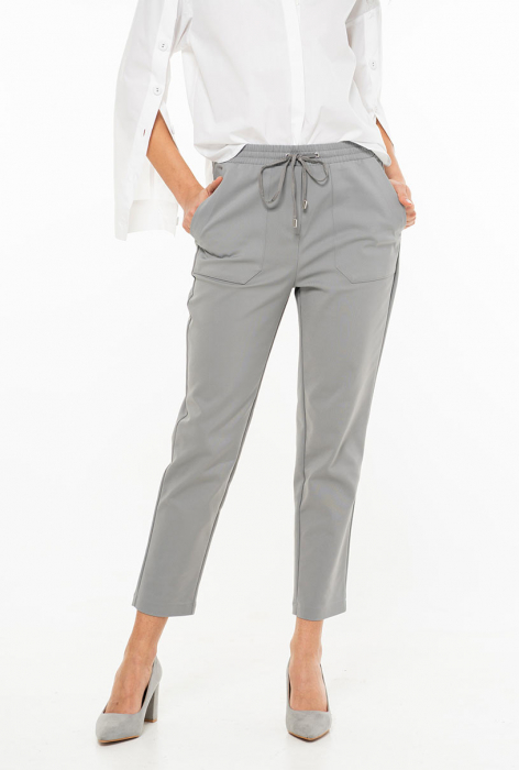 Pantaloni casual gri cu snur [3]