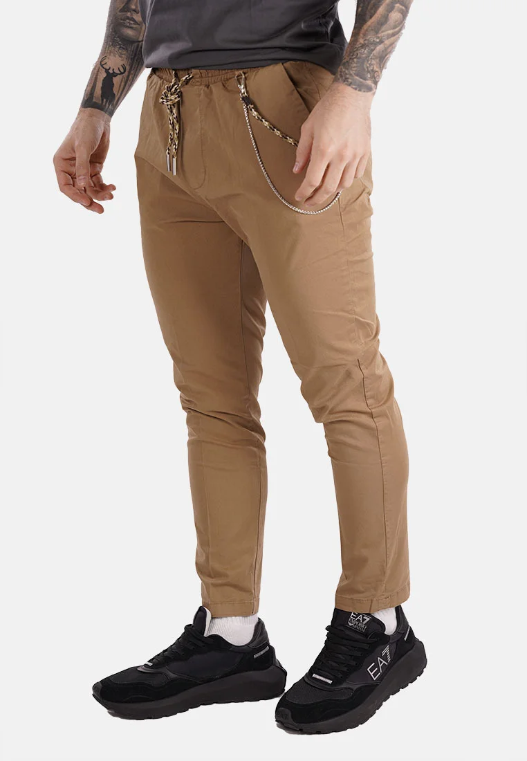 Pantaloni jogger bej cu șnur decorativ [4]