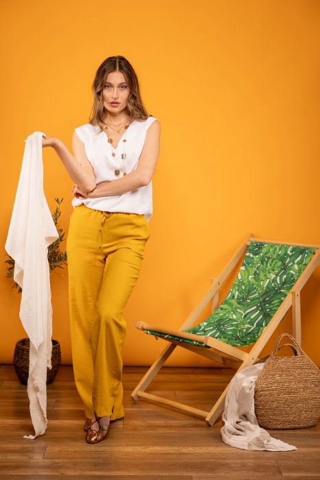 Pantaloni lejeri din vascoza – galben mustar [3]
