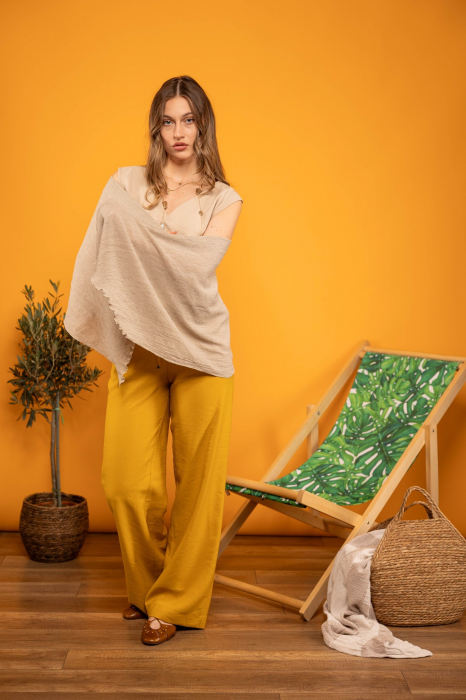 Pantaloni lejeri din vascoza – galben mustar [4]
