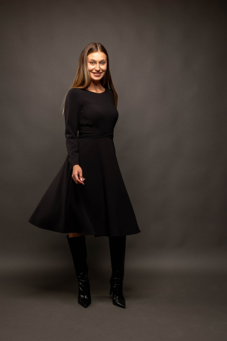 Rochie dama neagra eleganta, cu maneca lunga si talie marcata [4]