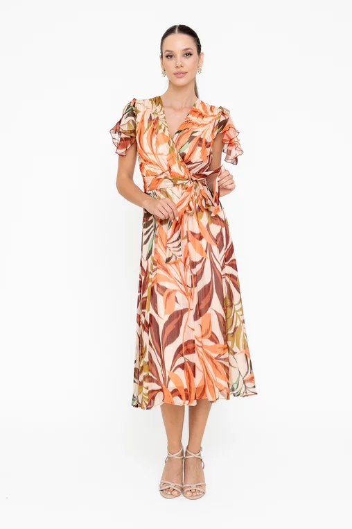 Rochie eleganta imprimeu vegetal portocaliu [2]