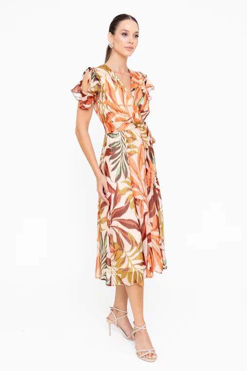 Rochie eleganta imprimeu vegetal portocaliu [3]